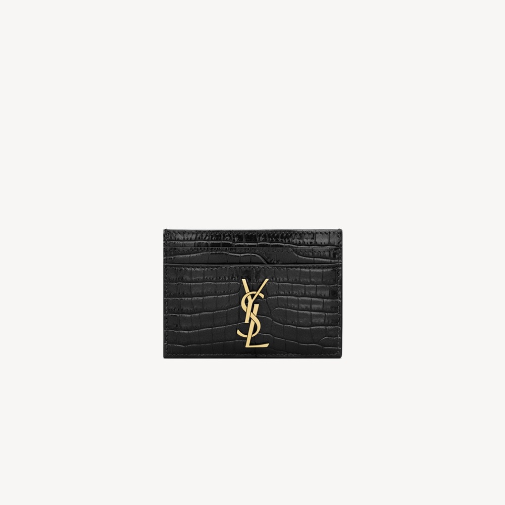 Saint Laurent croc embossed cardholder w gold hardware